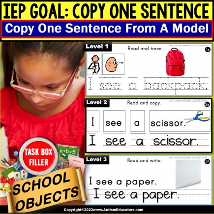 Sentence Writing SCHOOL | Trace-Copy-Write for Fine Motor Skills TASK BOX FILLER